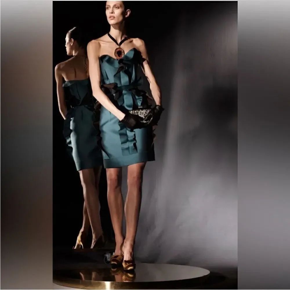 Lanvin Elegant Teal Strapless silk Dress, S